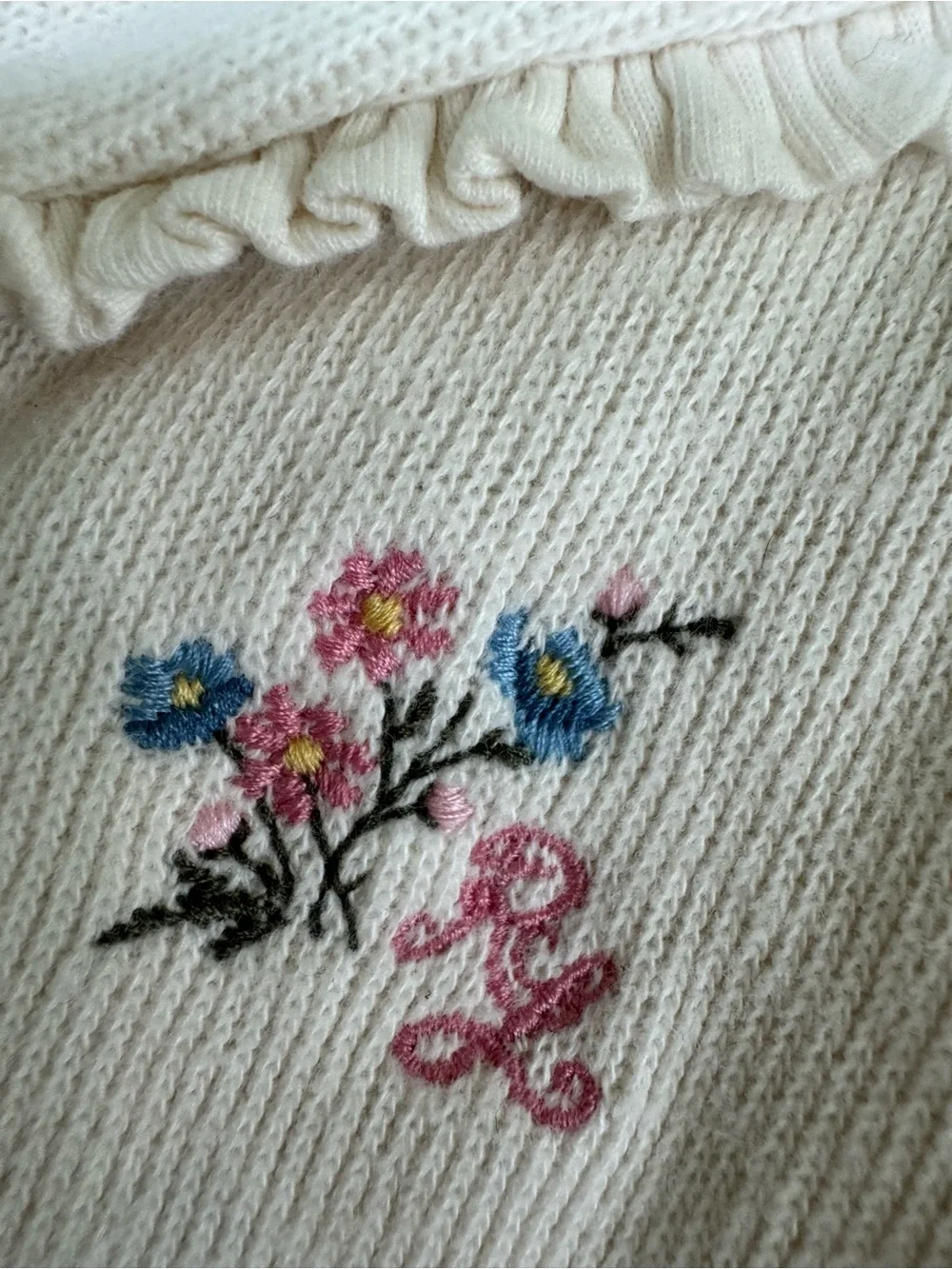 Ralph Lauren Baby Girls Ivory Ruffle Cardigan Sweater 12M Floral Embroidered